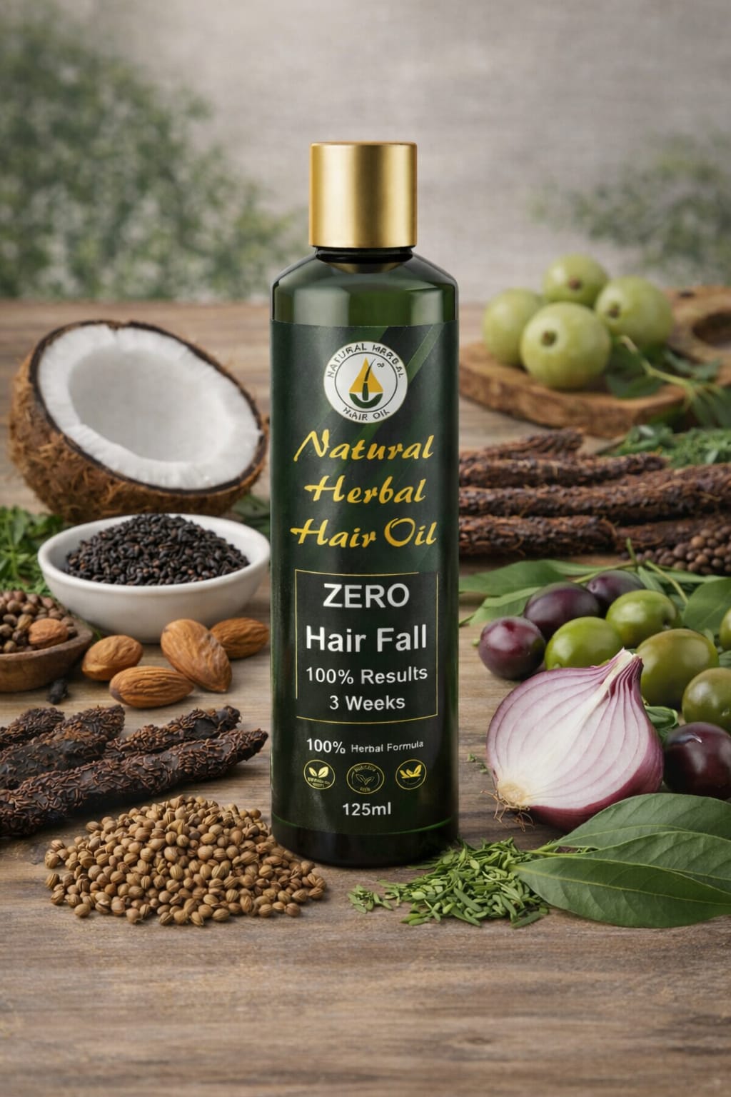 Natural Herbal Hair Oil – Zero Hair Fall Formula | 100% Herbal | Strong, Thick & Shiny Hair in 3 Weeks