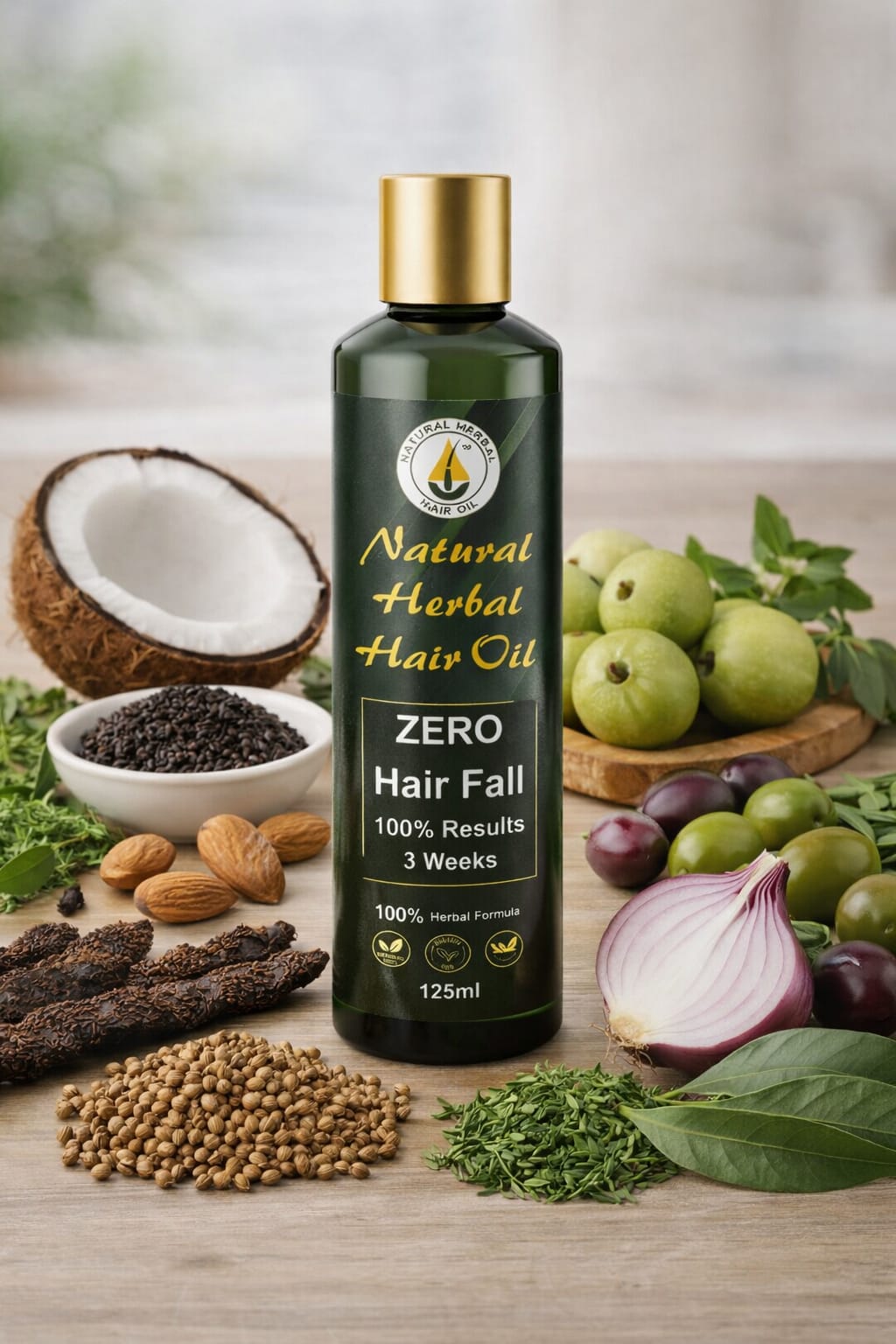 Natural Herbal Hair Oil – Zero Hair Fall Formula | 100% Herbal | Strong, Thick & Shiny Hair in 3 Weeks